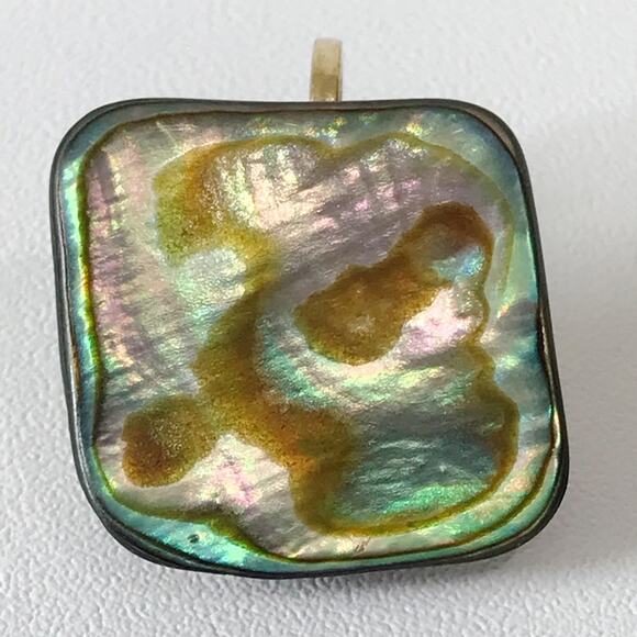 Vintage Abalone Shell Square Abstract Modernist Clip On Earrings Gold Tone - Picture 3 of 9